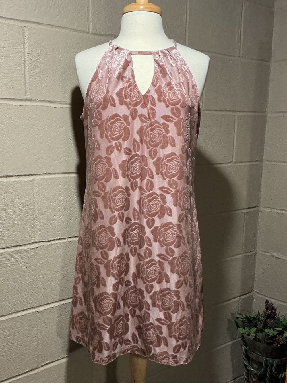 Candie's Rose Jacquard Halter Mini Dress - Blush Pink
